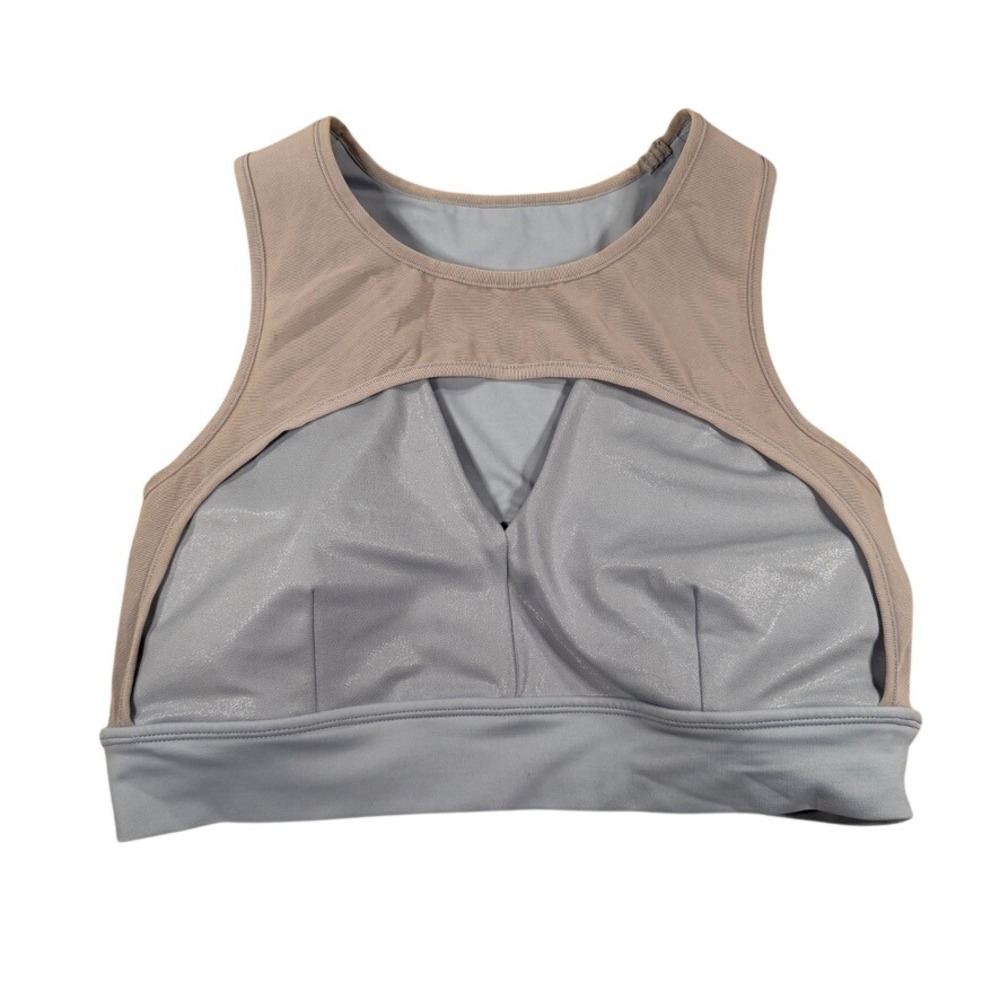 Buffbunny Shimmer Mesh Sports Bra XL Women Blue Metallic Strappy Back